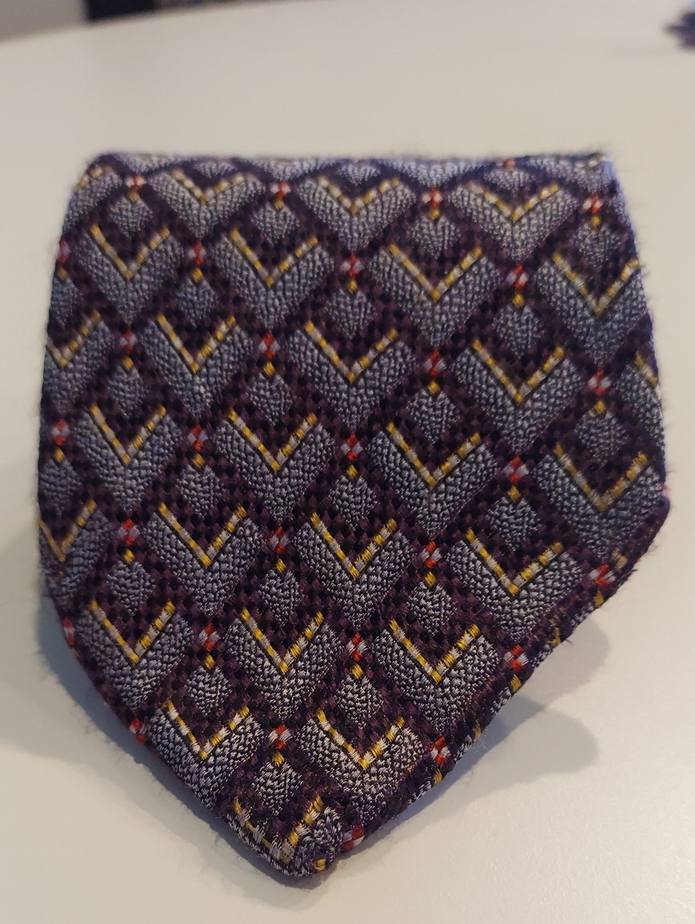 Vintage Adams Row Classic Men's Woven Silk Tie in Deep Purple Pattern